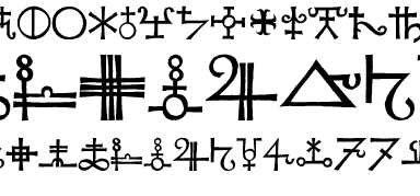 Alchemy is much more than trying to turn lead into gold - it is the study of all things, and as such, there are alchemical treatises on a great variety of subjects, from botany and zoology to philosophy and chemistry. Our font gives you the alchemic chart of elements, so that you, too, may discover the philospher’s stone. Please let us know when you do.
